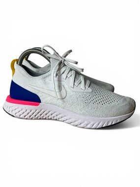 Nike Women's White Knit Running Shoes with Blue, Pink & Yellow Accents